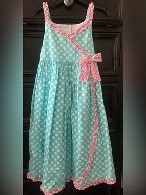 Pippa & Julie Aqua Polka Dot Dress with Pink Trim